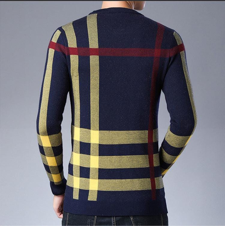 Dopasowany sweter męski w kratę-Bossino