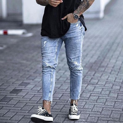 Jasne męskie jeansy z przetarciami-Bossino