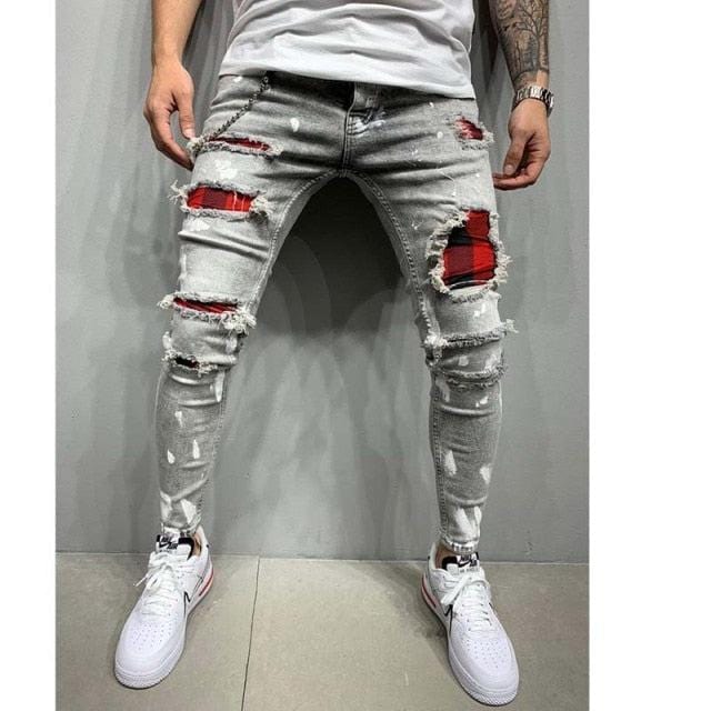 Męskie jeansy z motywem kratki-Bossino