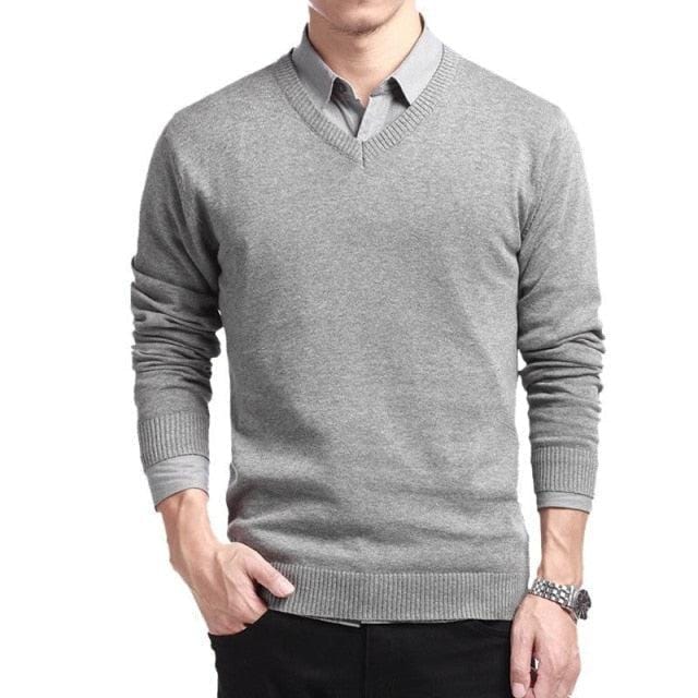 Bawełniany sweter męski w serek-Bossino