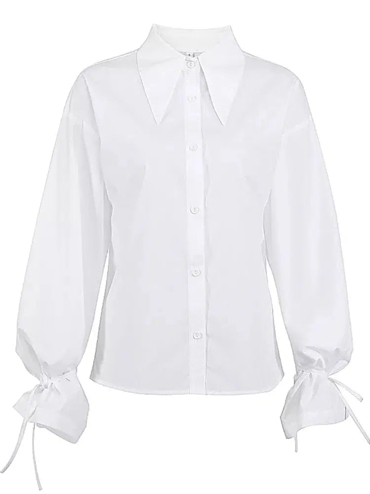 Biała koszula damska z wiązaniami na rękawach-Bossino