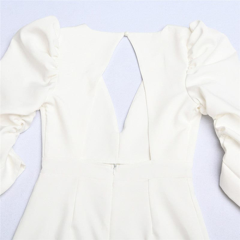 Biała sukienka mini z bufiastymi rękawami-Bossino