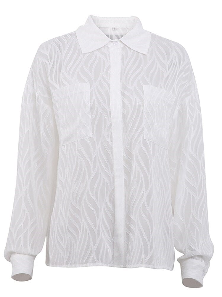 Biała transparentna koszula damska we wzory-Bossino