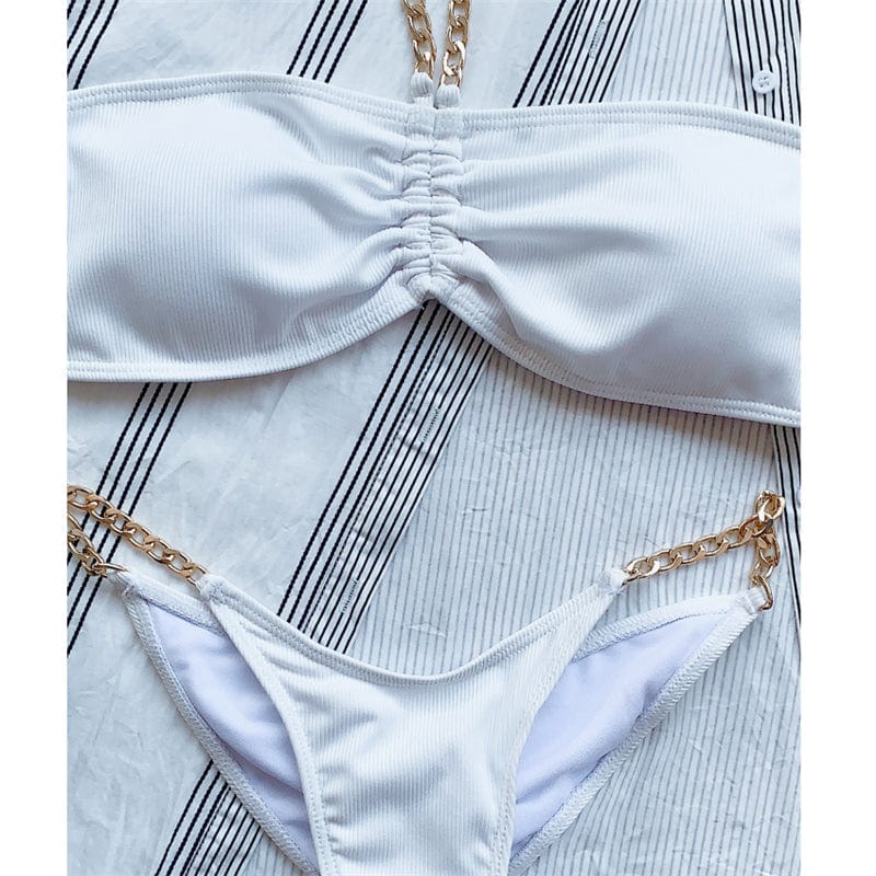 Białe bikini z łańcuszkami-Bossino