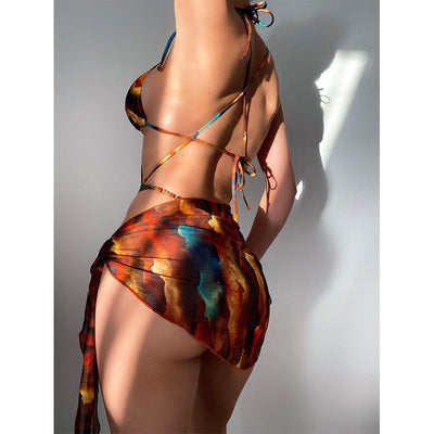 Brązowe bikini z chustą na biodra-Bossino