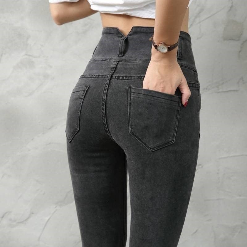 Damskie jeansy z wysokim stanem-Bossino