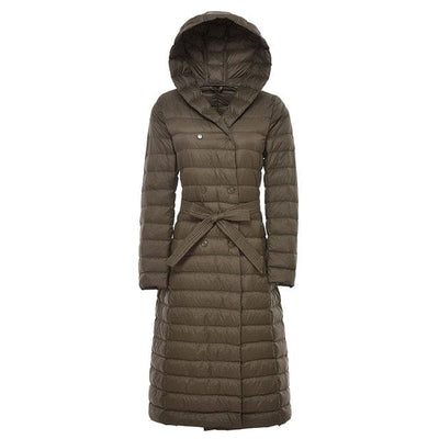 Długa damska kurtka zimowa z paskiem-Bossino