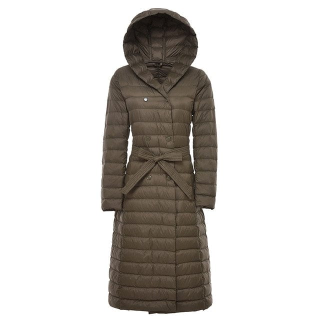 Długa damska kurtka zimowa z paskiem-Bossino