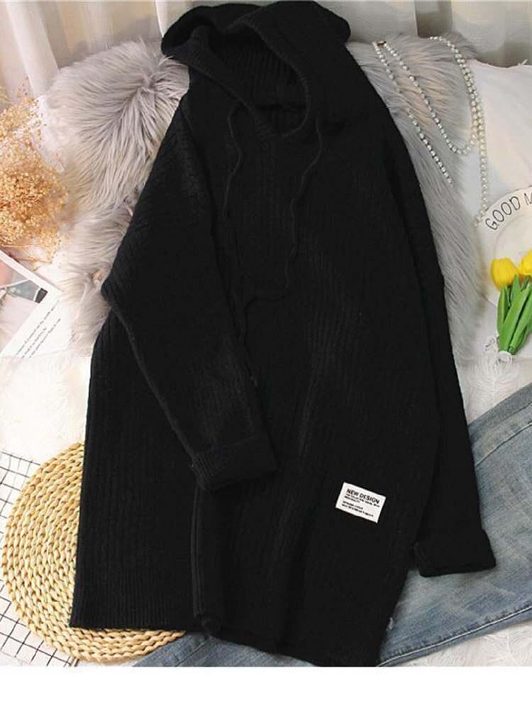 Długi sweter damski oversize z kapturem-Bossino