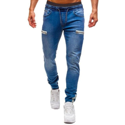 Dopasowane jeansy męskie z bocznymi suwakami-Bossino