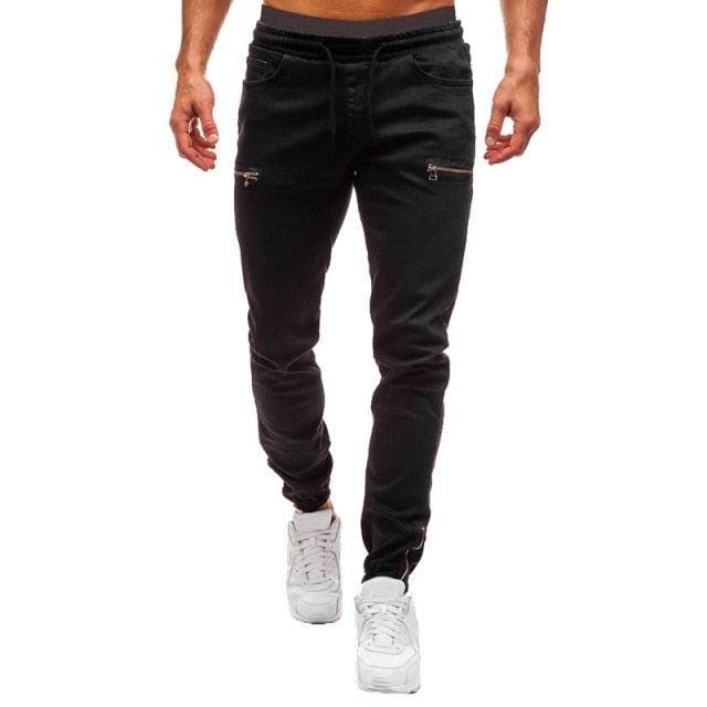 Dopasowane jeansy męskie z bocznymi suwakami-Bossino