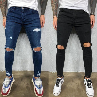 Dopasowane męskie jeansy z dziurami-Bossino