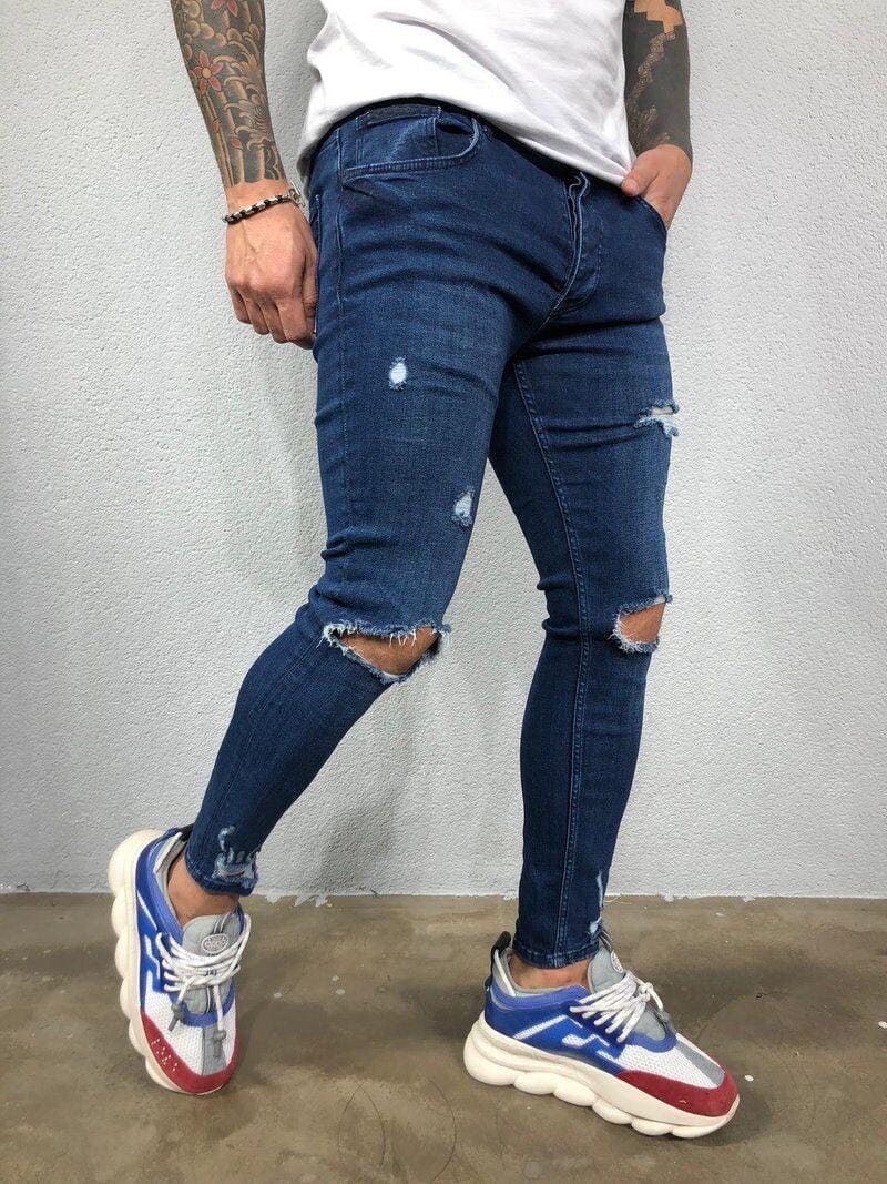 Dopasowane męskie jeansy z dziurami-Bossino