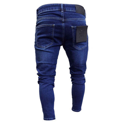 Dopasowane męskie jeansy z przetarciami i dziurami-Bossino