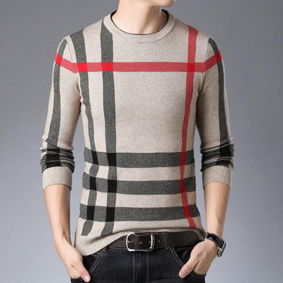 Dopasowany sweter męski w kratę-Bossino
