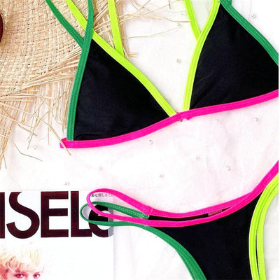 Dwuczęściowe bikini kąpielowe z neonowymi elementami-Bossino