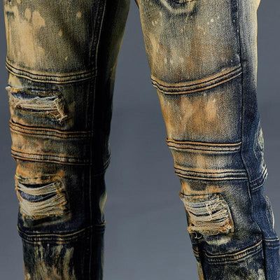 Dwukolorowe męskie jeansy z przetarciami-Bossino