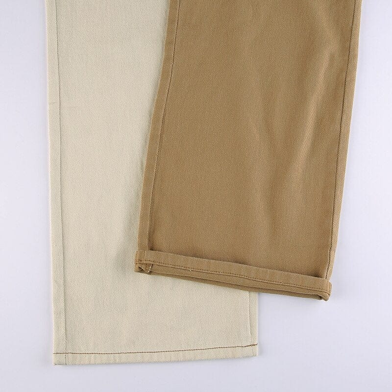 Dwukolorowe spodnie damskie z szerokimi nogawkami-Bossino