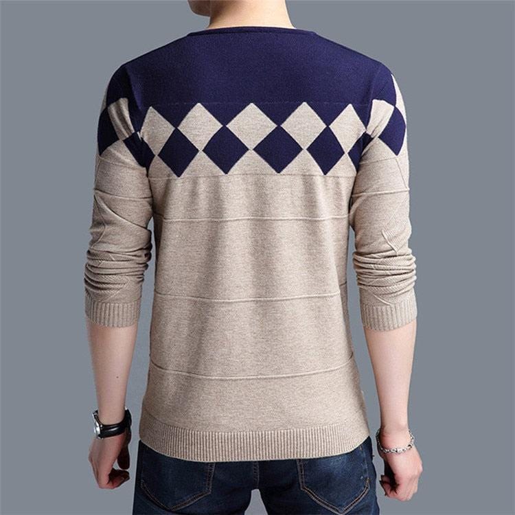 Dwukolorowy sweter męski w geometryczny wzór-Bossino