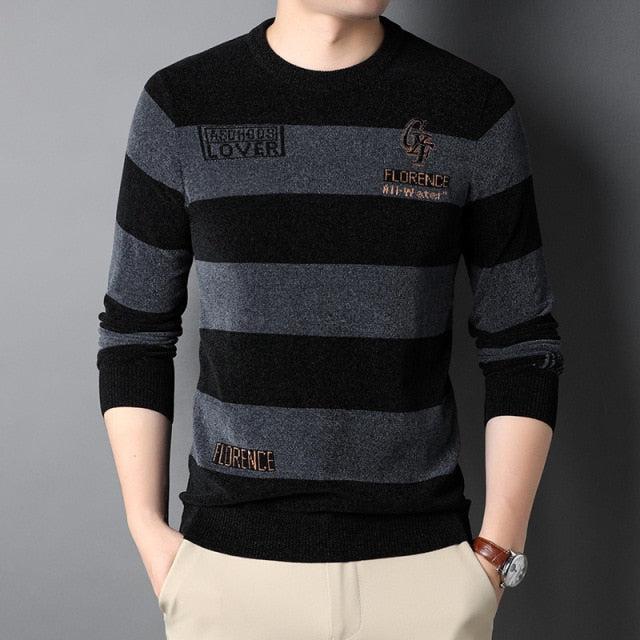Dwukolorowy sweter męski w paski-Bossino
