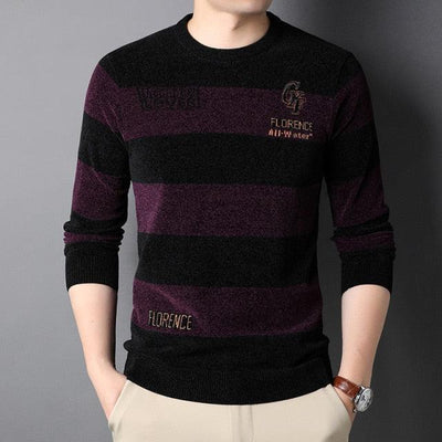 Dwukolorowy sweter męski w paski-Bossino
