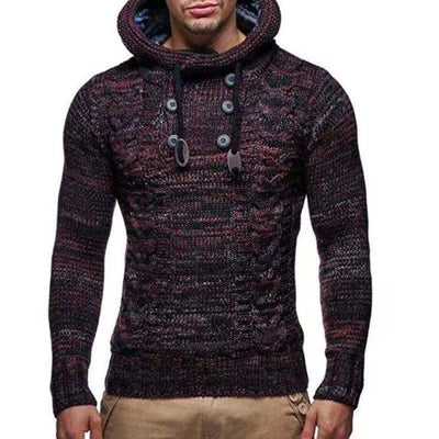 Dzianinowy ciepły sweter męski z kapturem-Bossino