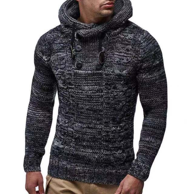 Dzianinowy ciepły sweter męski z kapturem-Bossino