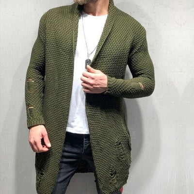 Dzianinowy sweter męski z ozdobnymi dziurami-Bossino