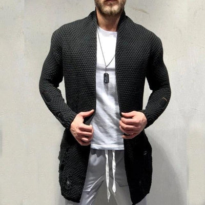 Dzianinowy sweter męski z ozdobnymi dziurami-Bossino