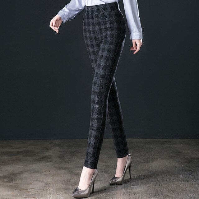 Eleganckie materiałowe damskie spodnie w kratę-Bossino