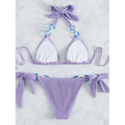 Fioletowe bikini prążkowane-Bossino
