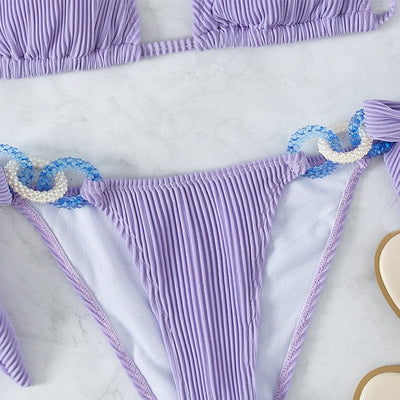 Fioletowe bikini prążkowane-Bossino