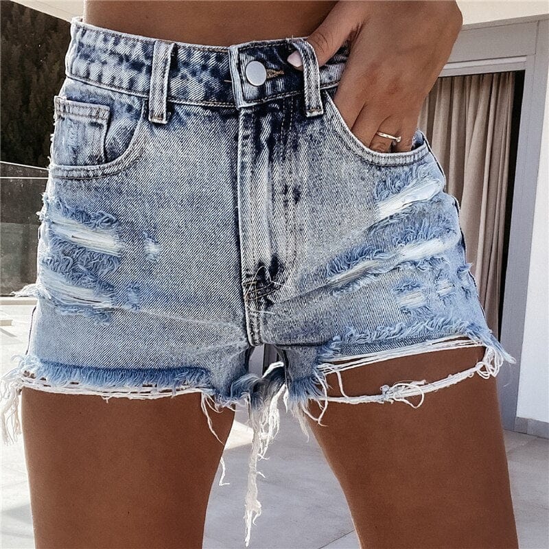 Jeansowe szorty damskie z przetarciami-Bossino