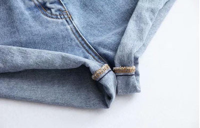 Jeansowe szorty damskie z wysokim stanem-Bossino