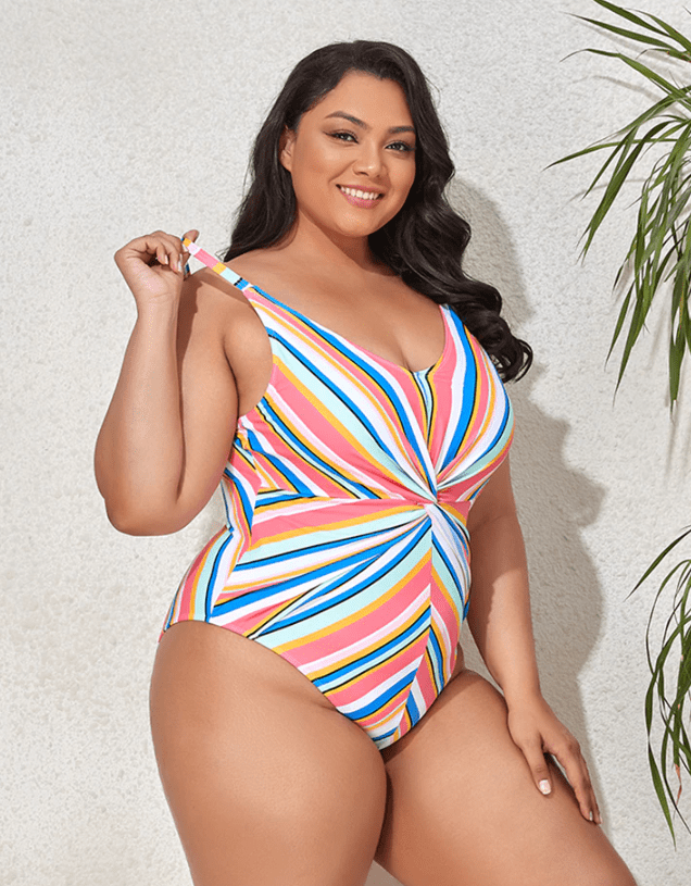 Jednoczęściowy strój kąpielowy plus size w paski-Bossino
