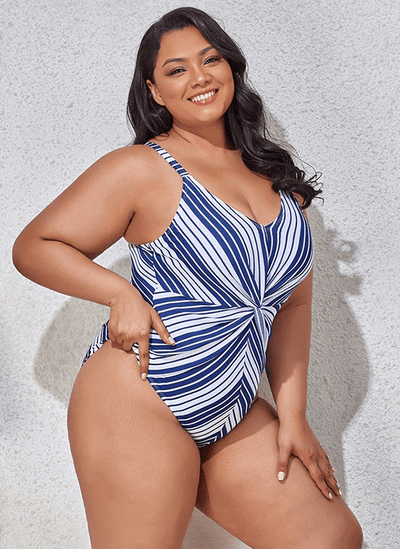 Jednoczęściowy strój kąpielowy plus size w paski-Bossino