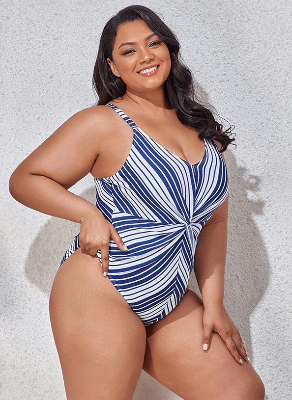 Jednoczęściowy strój kąpielowy plus size w paski-Bossino