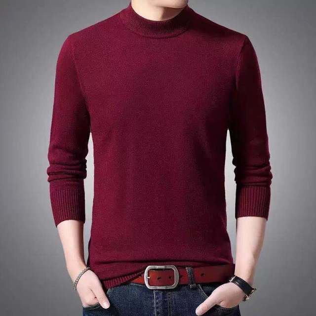 Jednolity dopasowany sweter męski-Bossino