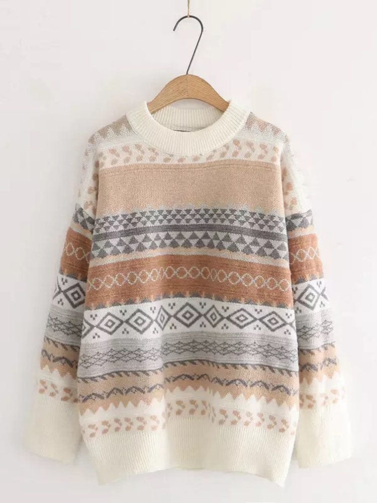 Luźny dzianinowy sweter damski we wzory-Bossino