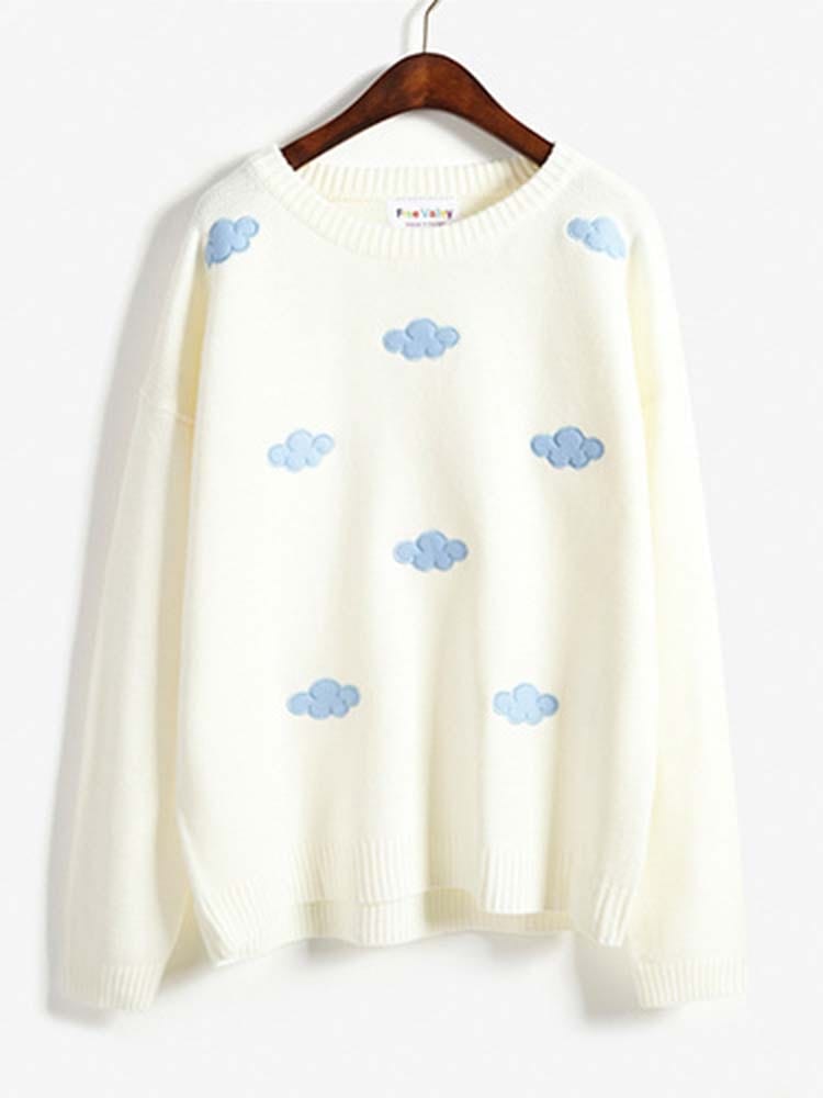 Luźny sweter damski z motywem chmur-Bossino