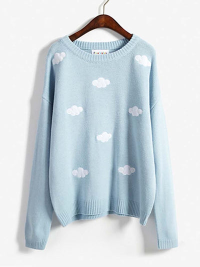Luźny sweter damski z motywem chmur-Bossino