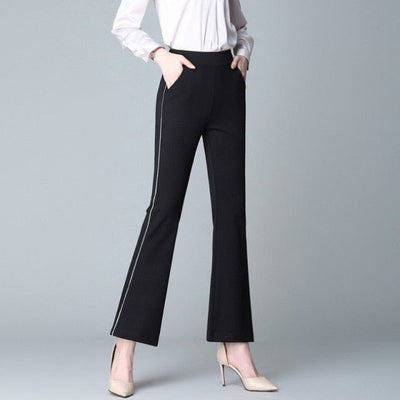 Materiałowe spodnie damskie z paskami-Bossino