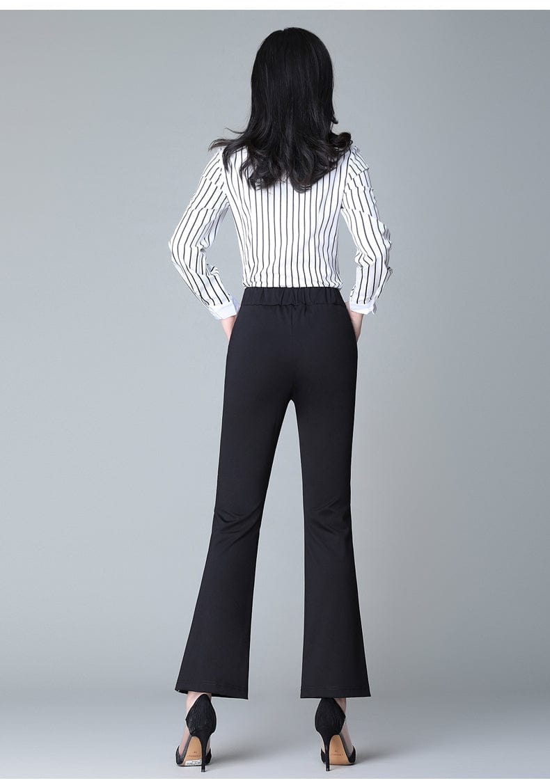 Materiałowe spodnie damskie z paskami-Bossino
