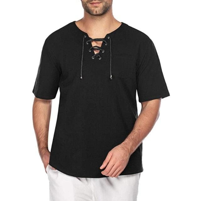 Męska koszulka z krótkim rękawem i ozdobnym wiązaniem-Bossino