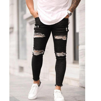 Męskie jeansy slim fit z przetarciami-Bossino
