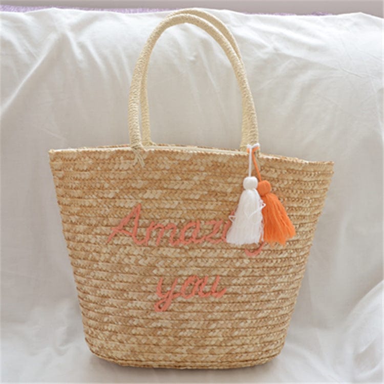 Pleciona torebka plażowa z ozdobnym napisem-Bossino