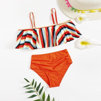 Pomarańczowy kostium kąpielowy z motywem pasków-Bossino
