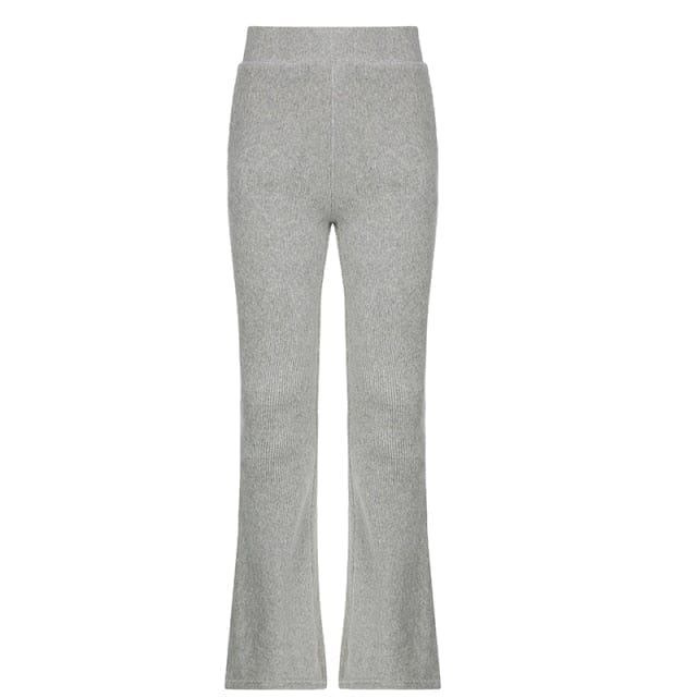 Prążkowane damskie spodnie z rozszerzanymi nogawkami-Bossino