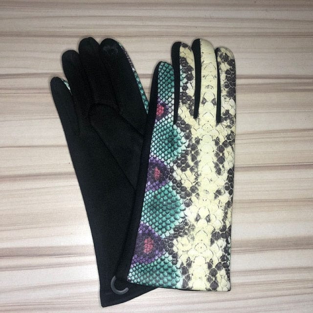 Rękawiczki damskie z wzorem skóry węża-Bossino