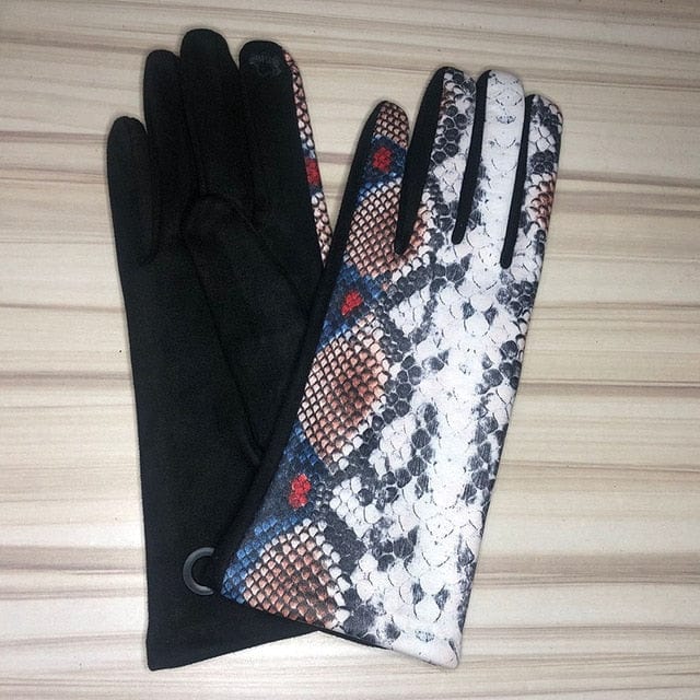 Rękawiczki damskie z wzorem skóry węża-Bossino